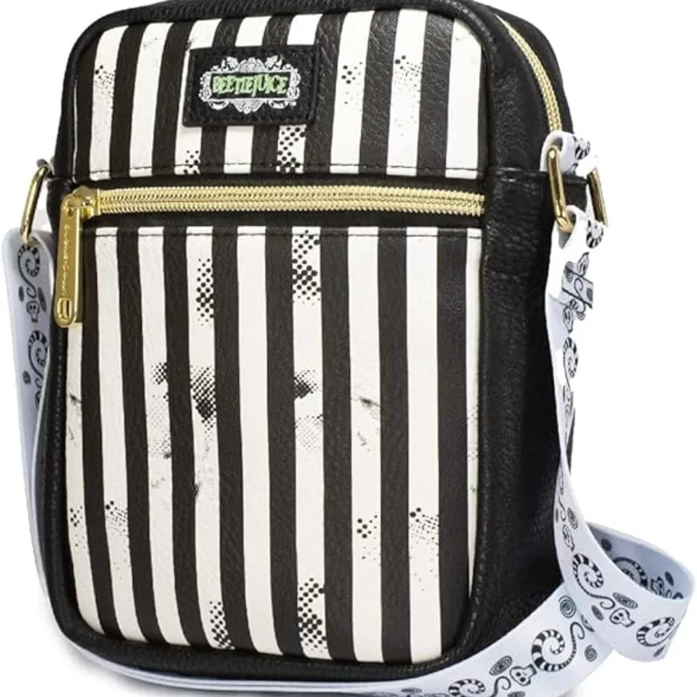 Beetlejuice Bag Wallet, Crossbody,Beetlejuice Stripes, Chibi, Vegan Leather NWT - Picture 1 of 5